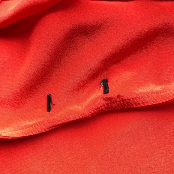 JCrew Off The Shoulder Orange 100% Silk Top With Straps & Frills Size 8 - Picture 9 of 16